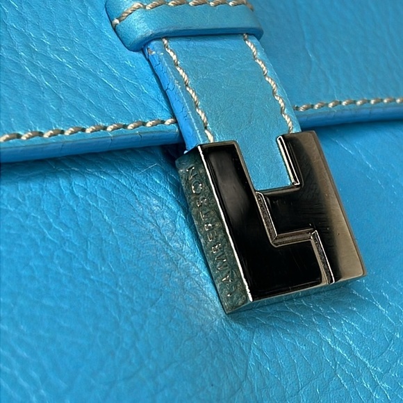 Lambertson Truex Teal Blue 11” Leather Clutch Bag - Picture 5 of 12